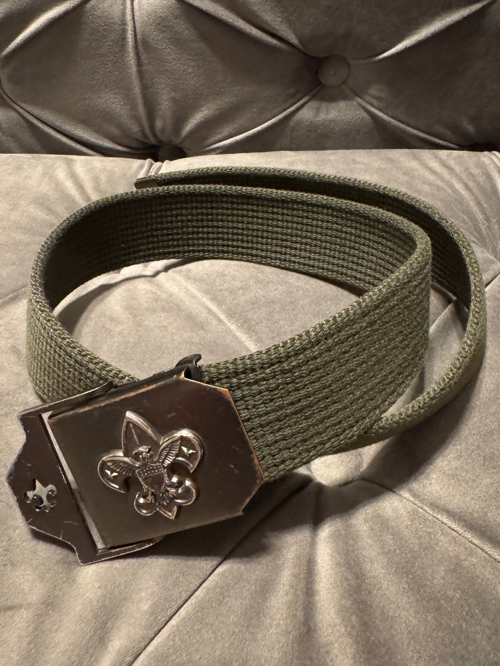 Olive Green Webbing Belt with Fleur-de-Lis Buckle BSA Boy Scout belt